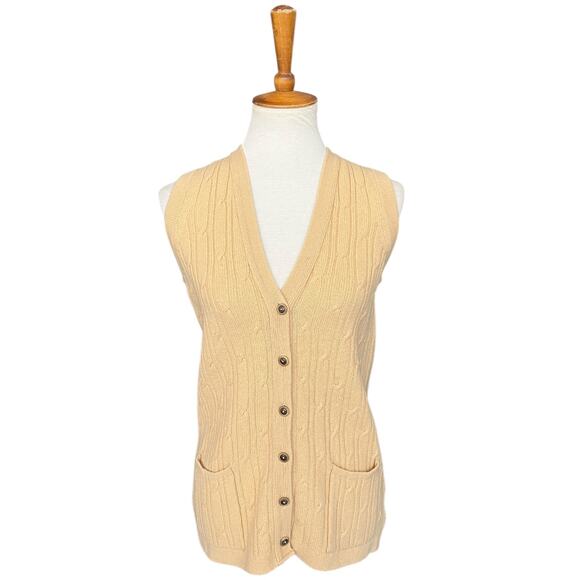 Vintage Butter Yellow Preppy Pure New Lambswool Knit Vest Size Women's Small - Picture 1 of 8